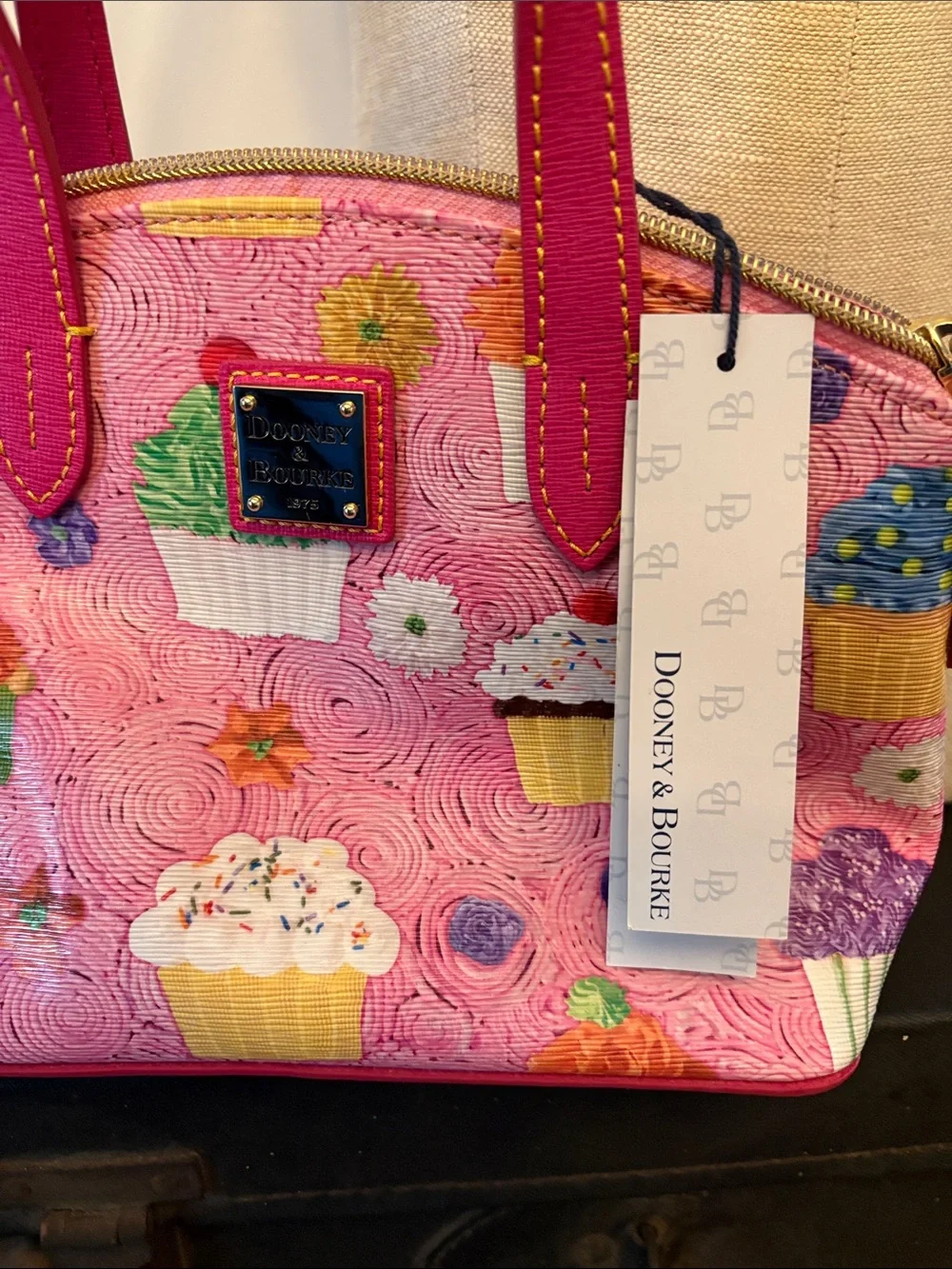 Dooney & Bourke Hot Pink Cupcake Embroidered Satchel